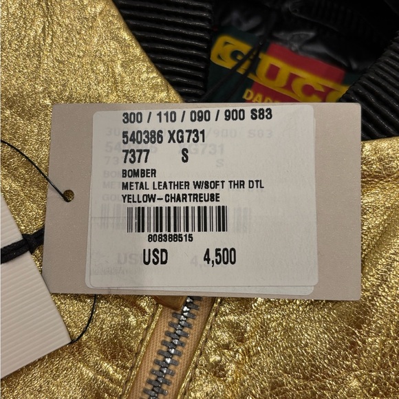 Gucci x Dapper Dan Metallic Gold Leather Bomber Jacket NWT - Picture 4 of 14